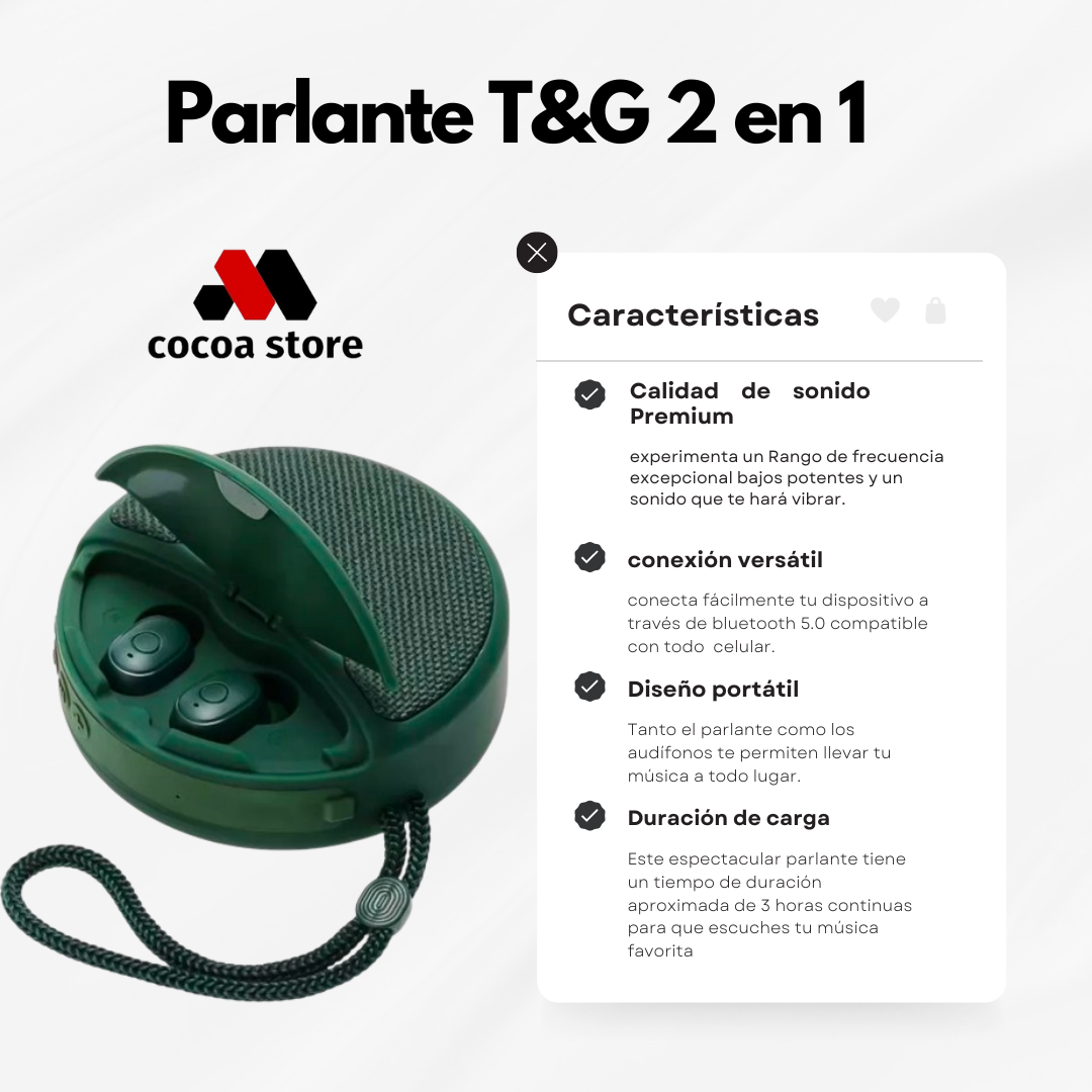 PARLANTE T&G®️ 2 EN 1  (audífonos incorporados)